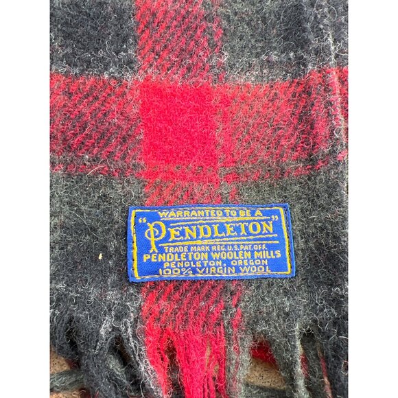 Vintage Pendleton 100% Virgin Wool Red & Black Plaid Fringe Blanket 52x72 Inches - Picture 2 of 6